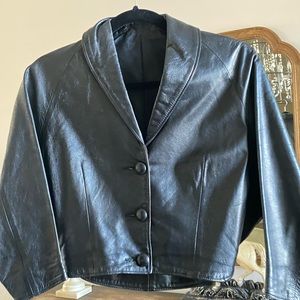 Vintage black leather cropped jacket! Joey Baker made… no size, but fits like S